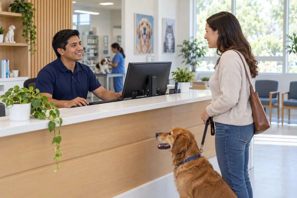 Imagen ilustrativa de atención en la recepción de una veterinaria en Miraflores
